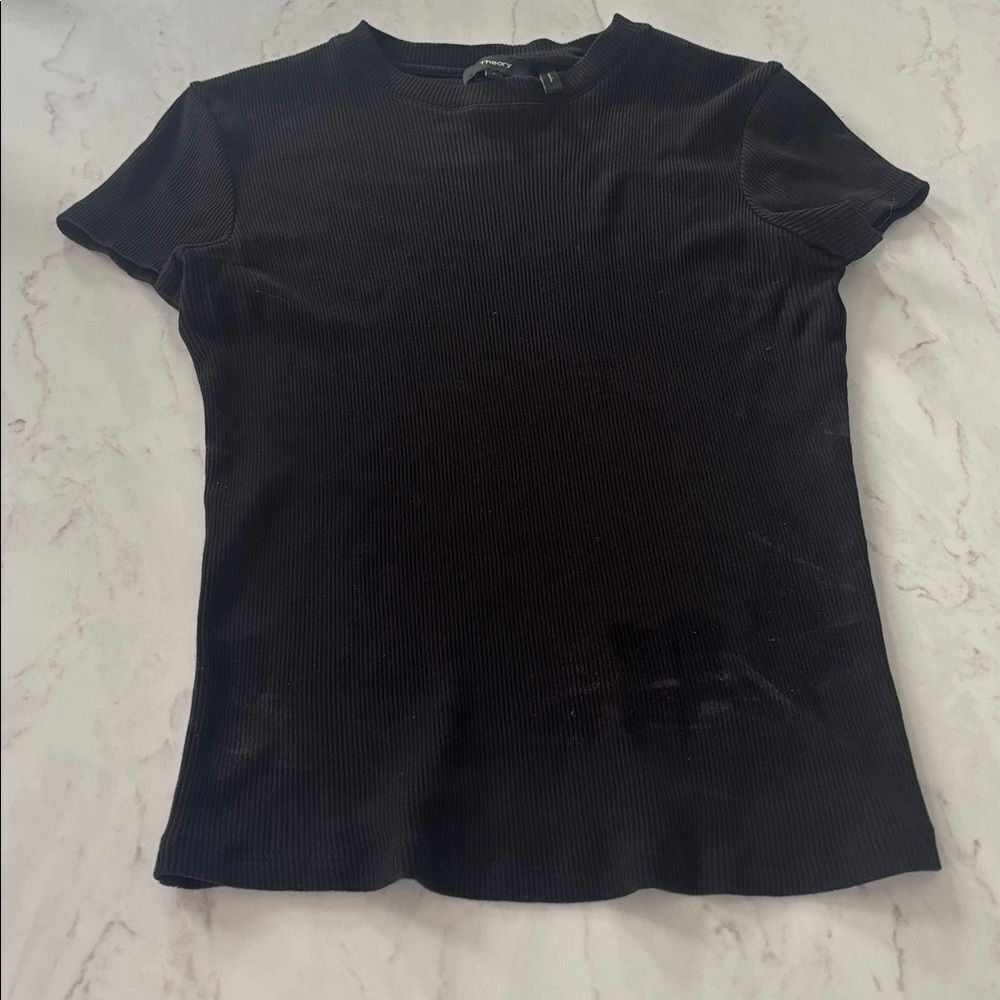 Theory Black Ribbed Knit Top size small